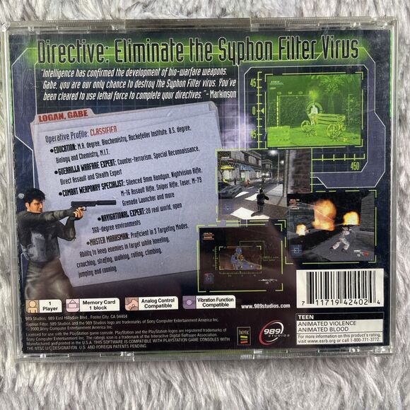 Syphon Filter (Sony PlayStation 1, 1999) PS1 Greatest Hits Disc Case Manual - Picture 3 of 9